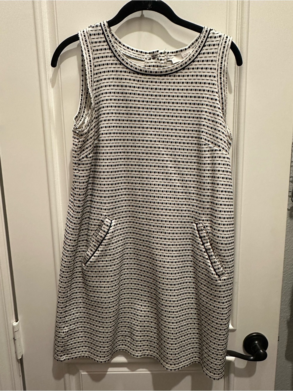 LOFT Black and White Striped Textured Shift Dress